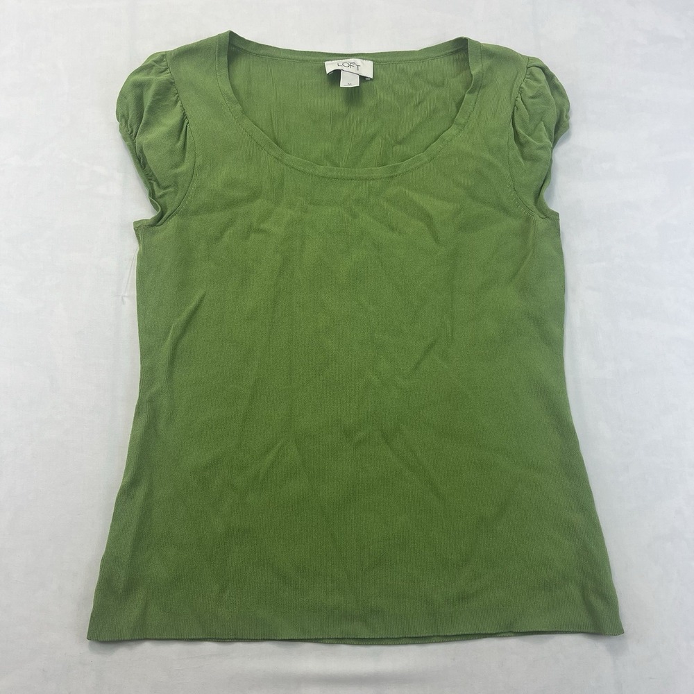Ann Taylor LOFT Women's M Y2K Green Puff Sleeve Scoop Neck Knit Top